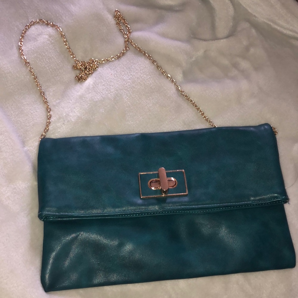 Teal leather clutch/crossbody